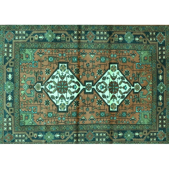 Ahgly Company Machine Washable Indoor Rectangle Persian Turquoise Blue Traditional Area Rugs, 5' x 7'