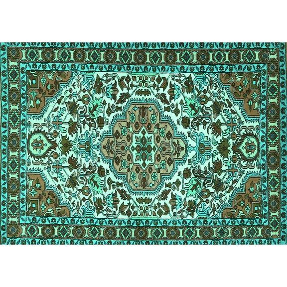 Ahgly Company Machine Washable Indoor Rectangle Persian Turquoise Blue Traditional Area Rugs, 5' x 7'