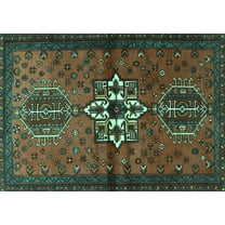 Ahgly Company Machine Washable Indoor Rectangle Persian Turquoise Blue Traditional Area Rugs, 5' x 7'