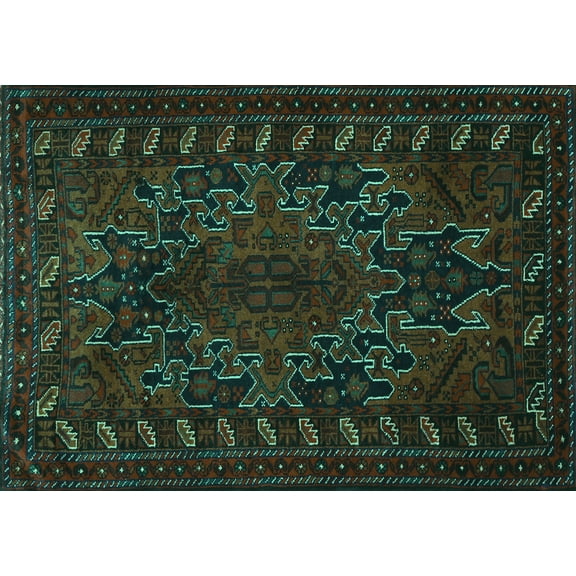 Ahgly Company Machine Washable Indoor Rectangle Persian Turquoise Blue Traditional Area Rugs, 5' x 7'