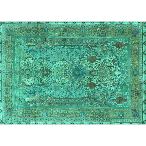 Ahgly Company Machine Washable Indoor Rectangle Persian Turquoise Blue Traditional Area Rugs, 5' x 7'