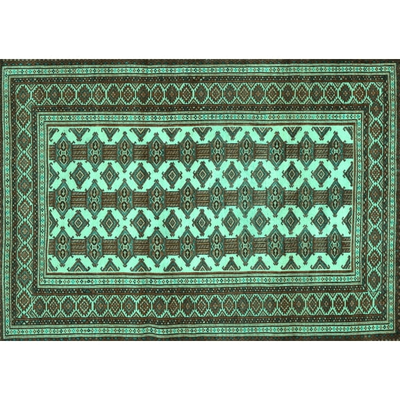 Ahgly Company Machine Washable Indoor Rectangle Persian Turquoise Blue Traditional Area Rugs, 5' x 7'