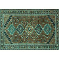 Ahgly Company Machine Washable Indoor Rectangle Persian Turquoise Blue Traditional Area Rugs, 5' x 7'