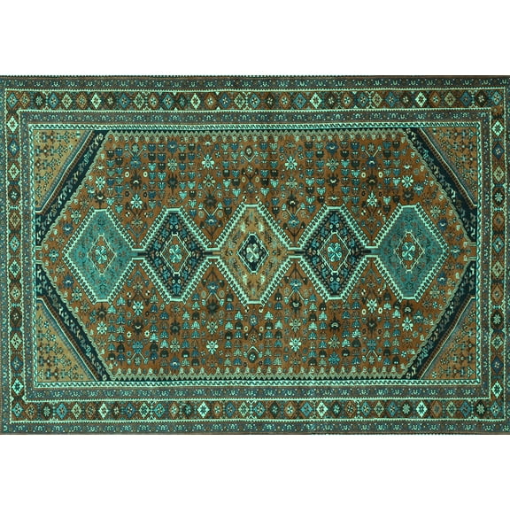 Ahgly Company Machine Washable Indoor Rectangle Persian Turquoise Blue Traditional Area Rugs, 5' x 7'