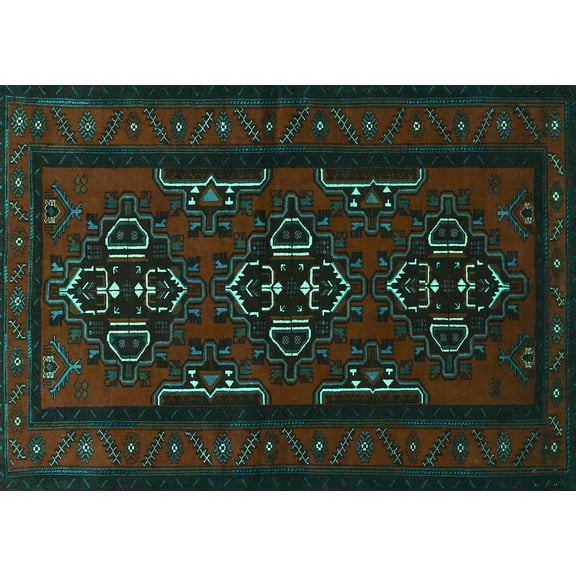 Ahgly Company Machine Washable Indoor Rectangle Persian Turquoise Blue Traditional Area Rugs, 5' x 7'