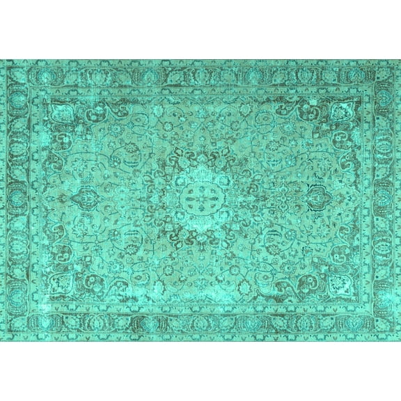 Ahgly Company Machine Washable Indoor Rectangle Persian Turquoise Blue Traditional Area Rugs, 5' x 7'