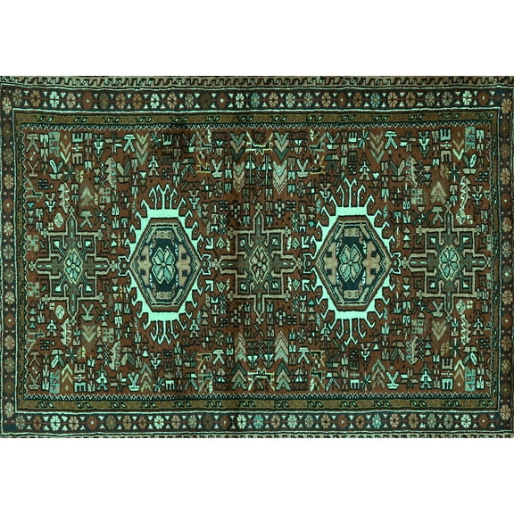 Ahgly Company Machine Washable Indoor Rectangle Persian Turquoise Blue Traditional Area Rugs, 5' x 7'