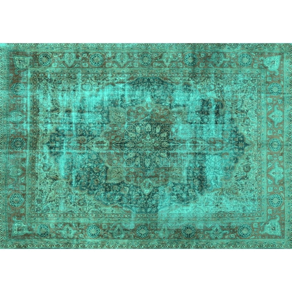 Ahgly Company Machine Washable Indoor Rectangle Persian Turquoise Blue Traditional Area Rugs, 5' x 7'