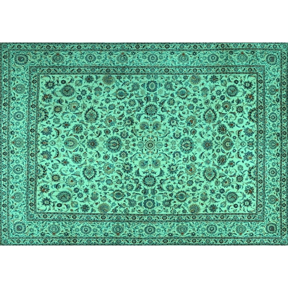 Ahgly Company Machine Washable Indoor Rectangle Persian Turquoise Blue Traditional Area Rugs, 5' x 7'