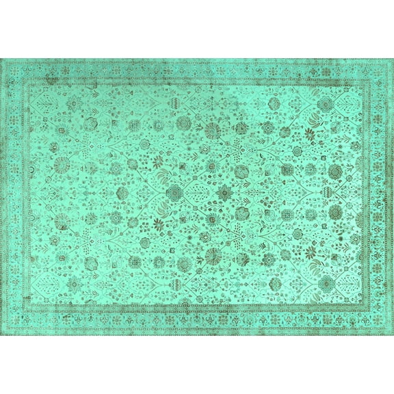 Ahgly Company Machine Washable Indoor Rectangle Persian Turquoise Blue Traditional Area Rugs, 5' x 7'