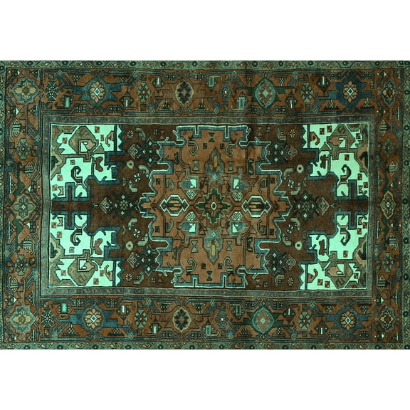 Ahgly Company Machine Washable Indoor Rectangle Persian Turquoise Blue Traditional Area Rugs, 5' x 7'