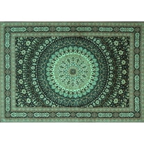 Ahgly Company Machine Washable Indoor Rectangle Persian Turquoise Blue Traditional Area Rugs, 5' x 7'