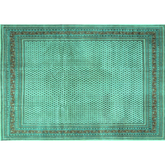 Ahgly Company Machine Washable Indoor Rectangle Persian Turquoise Blue Traditional Area Rugs, 5' x 7'