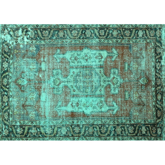Ahgly Company Machine Washable Indoor Rectangle Persian Turquoise Blue Traditional Area Rugs, 5' x 7'