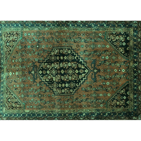 Ahgly Company Machine Washable Indoor Rectangle Persian Turquoise Blue Traditional Area Rugs, 5' x 7'