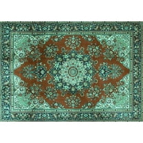 Ahgly Company Machine Washable Indoor Rectangle Persian Turquoise Blue Traditional Area Rugs, 5' x 7'
