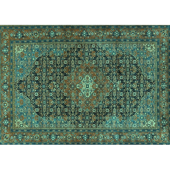 Ahgly Company Machine Washable Indoor Rectangle Persian Turquoise Blue Traditional Area Rugs, 5' x 7'