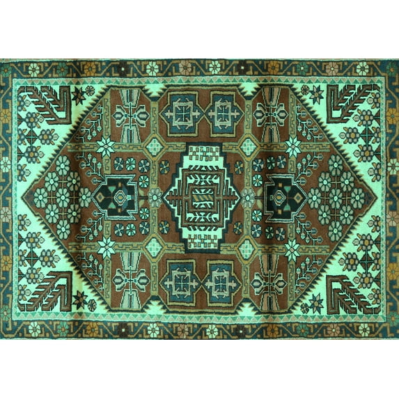 Ahgly Company Machine Washable Indoor Rectangle Persian Turquoise Blue Traditional Area Rugs, 5' x 7'