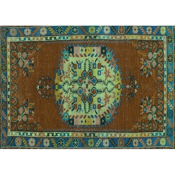 Ahgly Company Machine Washable Indoor Rectangle Persian Turquoise Blue Traditional Area Rugs, 5' x 7'