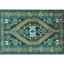 Ahgly Company Machine Washable Indoor Rectangle Persian Turquoise Blue Traditional Area Rugs, 5' x 7'