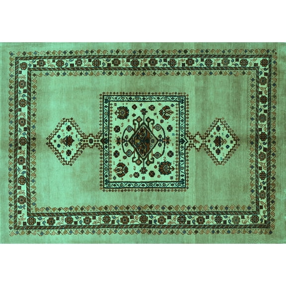 Ahgly Company Machine Washable Indoor Rectangle Persian Turquoise Blue Traditional Area Rugs, 5' x 7'