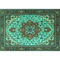 Ahgly Company Machine Washable Indoor Rectangle Persian Turquoise Blue Traditional Area Rugs, 5' x 7'