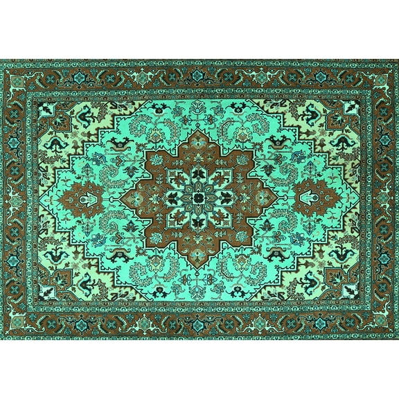 Ahgly Company Machine Washable Indoor Rectangle Persian Turquoise Blue Traditional Area Rugs, 5' x 7'