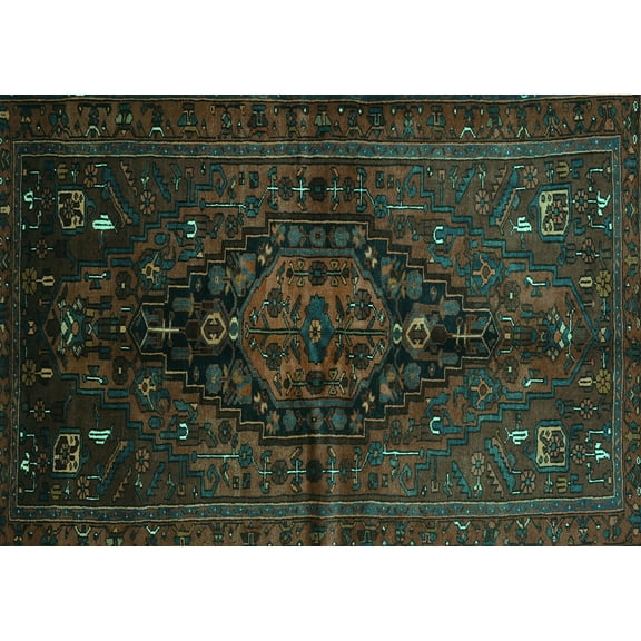 Ahgly Company Machine Washable Indoor Rectangle Persian Turquoise Blue Traditional Area Rugs, 5' x 7'