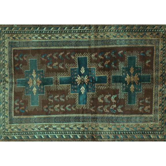 Ahgly Company Machine Washable Indoor Rectangle Persian Turquoise Blue Traditional Area Rugs, 5' x 7'