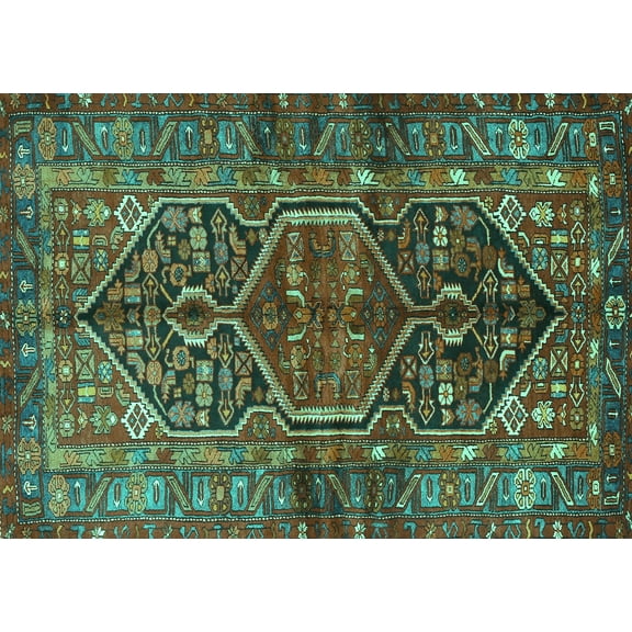 Ahgly Company Machine Washable Indoor Rectangle Persian Turquoise Blue Traditional Area Rugs, 5' x 7'
