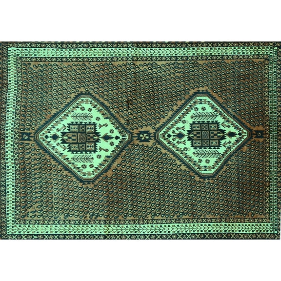 Ahgly Company Machine Washable Indoor Rectangle Persian Turquoise Blue Traditional Area Rugs, 5' x 7'
