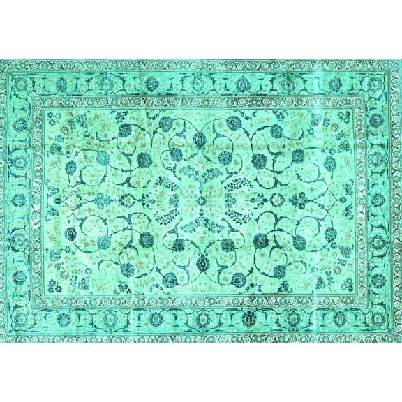 Ahgly Company Machine Washable Indoor Rectangle Persian Turquoise Blue Traditional Area Rugs, 5' x 7'