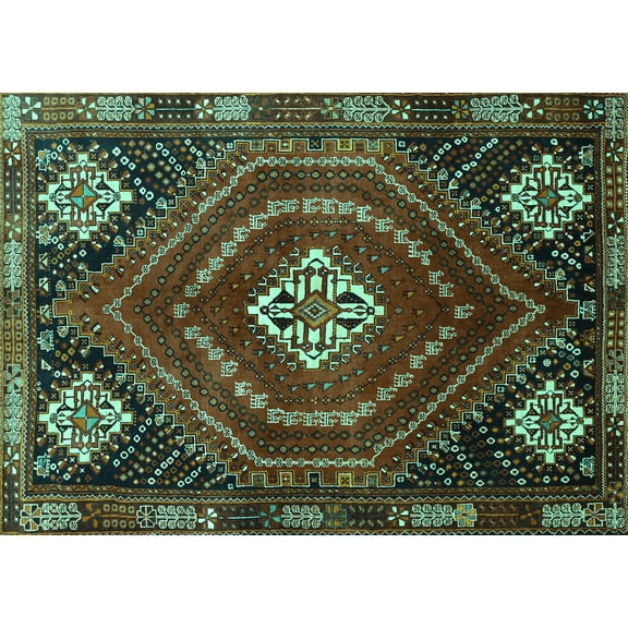 Ahgly Company Machine Washable Indoor Rectangle Persian Turquoise Blue Traditional Area Rugs, 5' x 7'