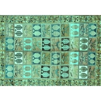 Ahgly Company Machine Washable Indoor Rectangle Persian Turquoise Blue Traditional Area Rugs, 5' x 7'