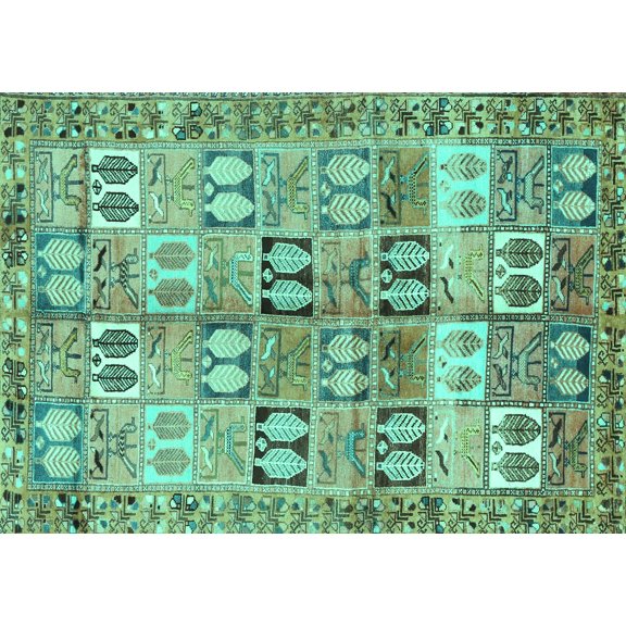 Ahgly Company Machine Washable Indoor Rectangle Persian Turquoise Blue Traditional Area Rugs, 5' x 7'