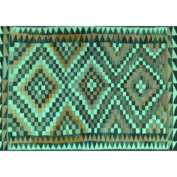 Ahgly Company Machine Washable Indoor Rectangle Persian Turquoise Blue Traditional Area Rugs, 5' x 7'