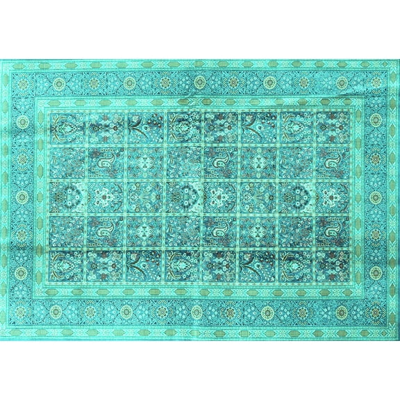 Ahgly Company Machine Washable Indoor Rectangle Persian Turquoise Blue Traditional Area Rugs, 5' x 7'