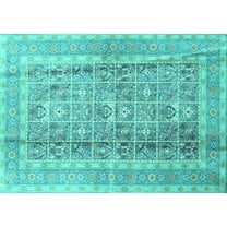 Ahgly Company Machine Washable Indoor Rectangle Persian Turquoise Blue Traditional Area Rugs, 5' x 7'