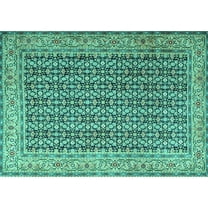 Ahgly Company Machine Washable Indoor Rectangle Persian Turquoise Blue Traditional Area Rugs, 5' x 7'