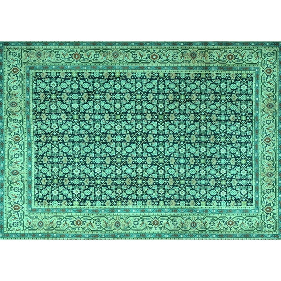 Ahgly Company Machine Washable Indoor Rectangle Persian Turquoise Blue Traditional Area Rugs, 5' x 7'