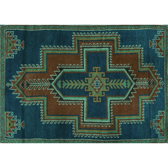 Ahgly Company Machine Washable Indoor Rectangle Persian Turquoise Blue Traditional Area Rugs, 5' x 7'