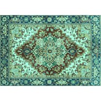 Ahgly Company Machine Washable Indoor Rectangle Persian Turquoise Blue Traditional Area Rugs, 5' x 7'