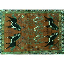 Ahgly Company Machine Washable Indoor Rectangle Persian Turquoise Blue Traditional Area Rugs, 5' x 7'