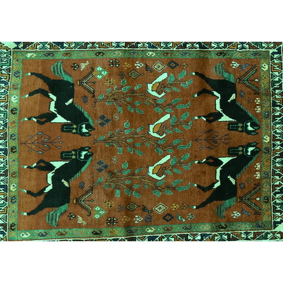Ahgly Company Machine Washable Indoor Rectangle Persian Turquoise Blue Traditional Area Rugs, 5' x 7'