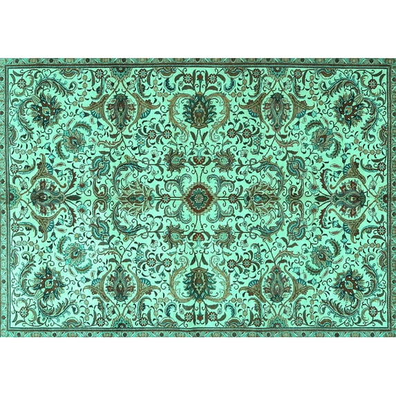 Ahgly Company Machine Washable Indoor Rectangle Persian Turquoise Blue Traditional Area Rugs, 5' x 7'