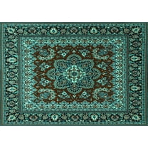 Ahgly Company Machine Washable Indoor Rectangle Persian Turquoise Blue Traditional Area Rugs, 5' x 7'