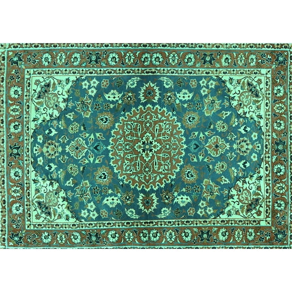 Ahgly Company Machine Washable Indoor Rectangle Persian Turquoise Blue Traditional Area Rugs, 5' x 7'