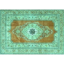 Ahgly Company Machine Washable Indoor Rectangle Persian Turquoise Blue Traditional Area Rugs, 5' x 7'