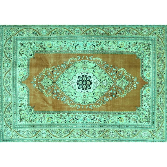 Ahgly Company Machine Washable Indoor Rectangle Persian Turquoise Blue Traditional Area Rugs, 5' x 7'