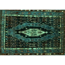 Ahgly Company Machine Washable Indoor Rectangle Persian Turquoise Blue Traditional Area Rugs, 5' x 7'